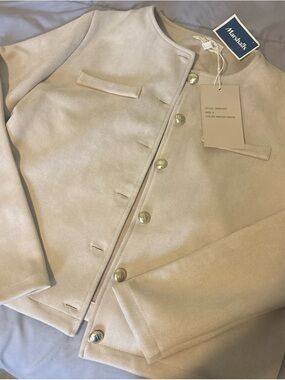 Marshalls Women's Cream Collarless Button Jacket